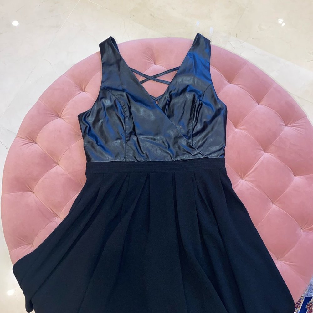 Leather short black dress